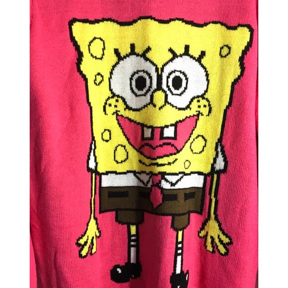 SpongeBob Square Pants Pink Knit Crewneck Sweater Size Small Nickelodeon Soft - Picture 4 of 6
